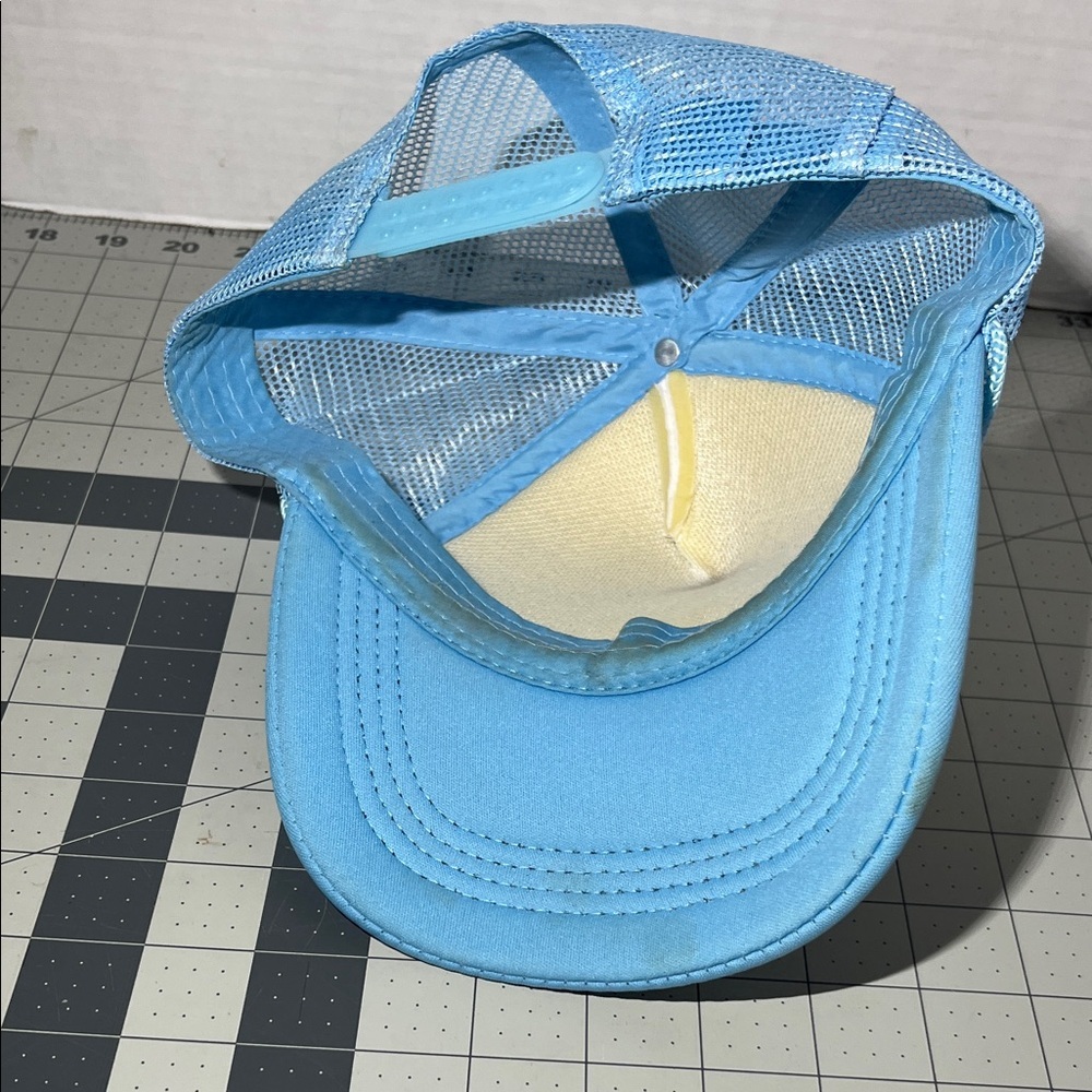 Blue and White Trucker Hat with Gold Smiley Face - Picture 6 of 7